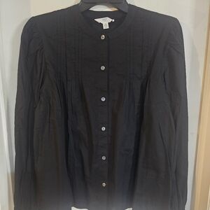 Time and Tru Black Button-Front Pintuck Blouse